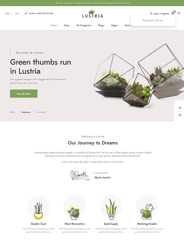 Lustria - Mẫu Website Cửa hàng Cây cảnh
