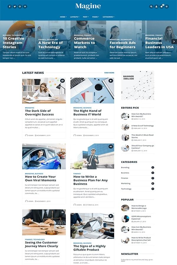 Magine - Mẫu Website Blog kinh doanh