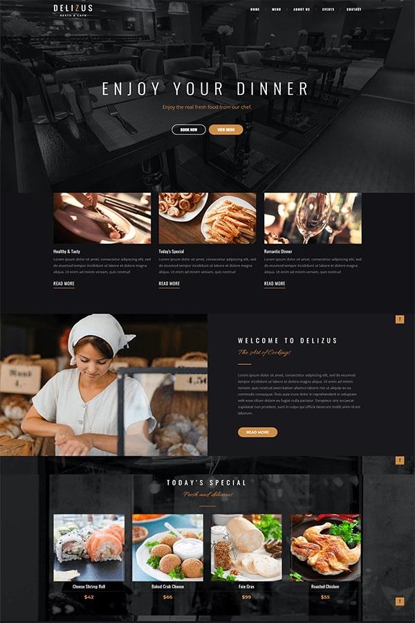 Delizus - Mẫu Website Nhà hàng và Quán Café