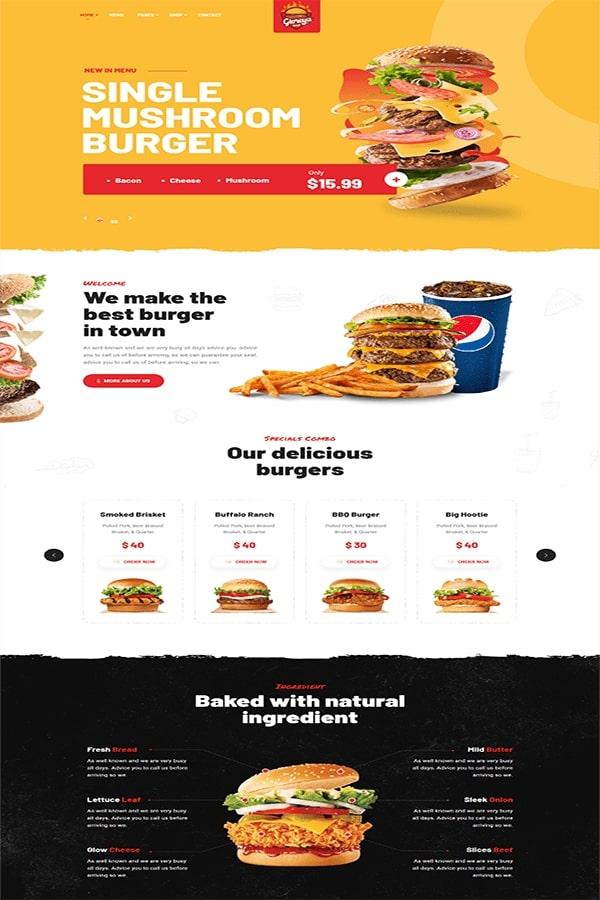 Gloreya - Mẫu Website cửa hàng đồ ăn nhanh