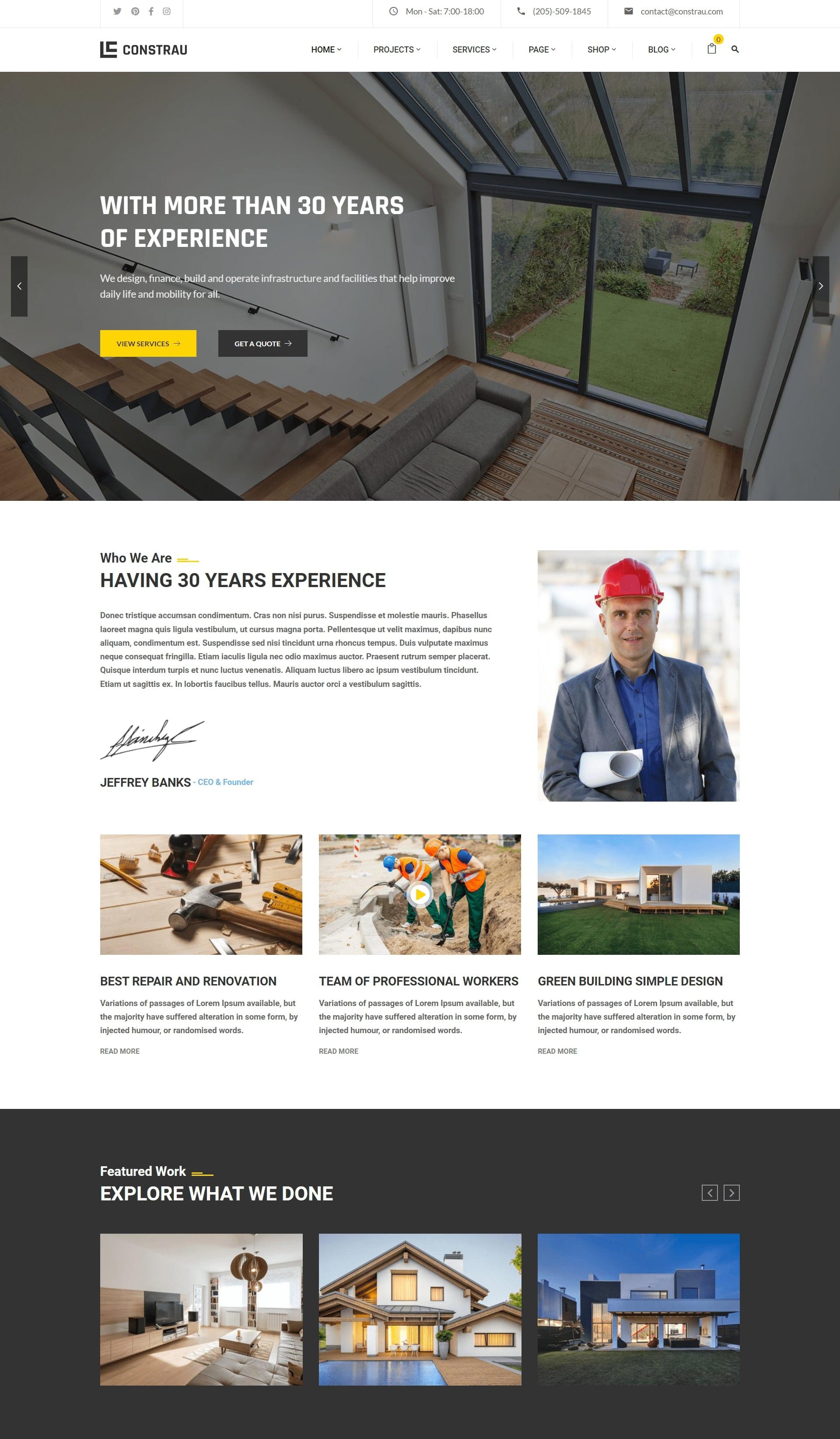 Constrau - Mẫu Website Kinh doanh xây dựng đẹp