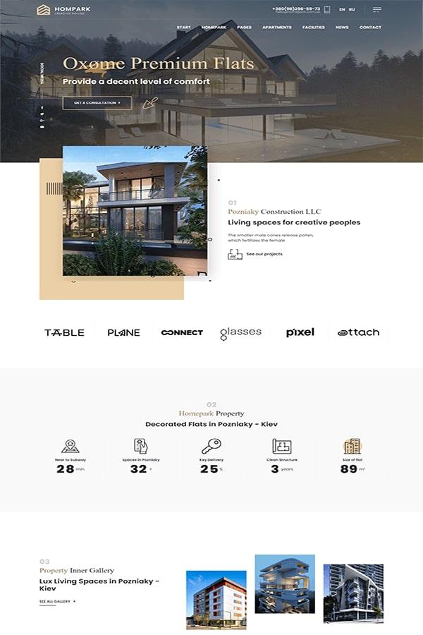 Hompark - Mẫu Website Bất động sản sang trọng