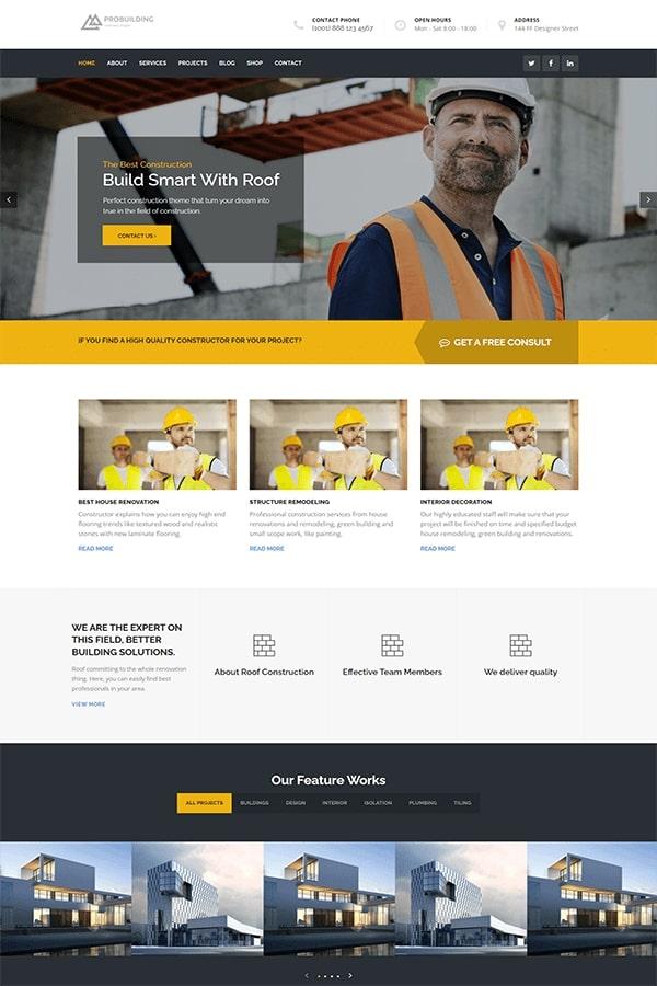 Roof - Mẫu Website Xây Dựng đẹp & hiện đại