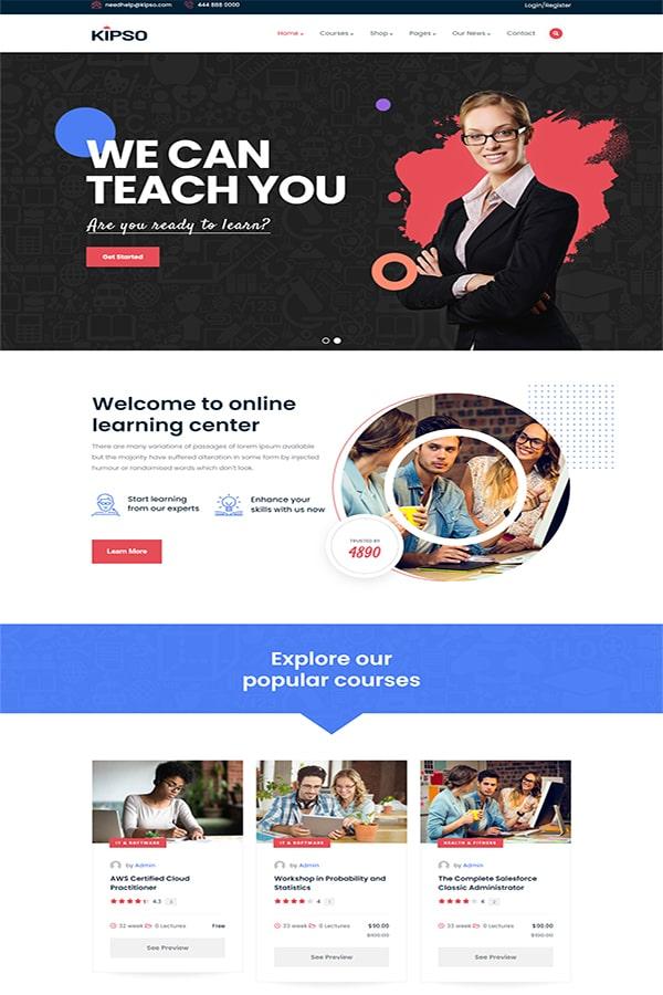 Kipso - Mẫu Website LMS giáo dục online