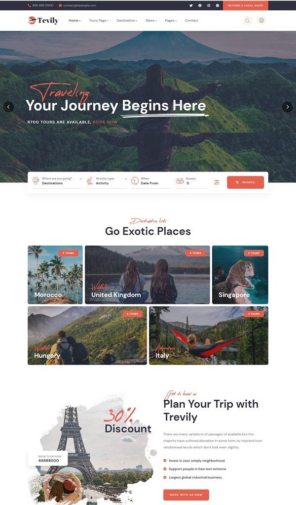 Tevily - Travel & Tour Booking WordPress Theme