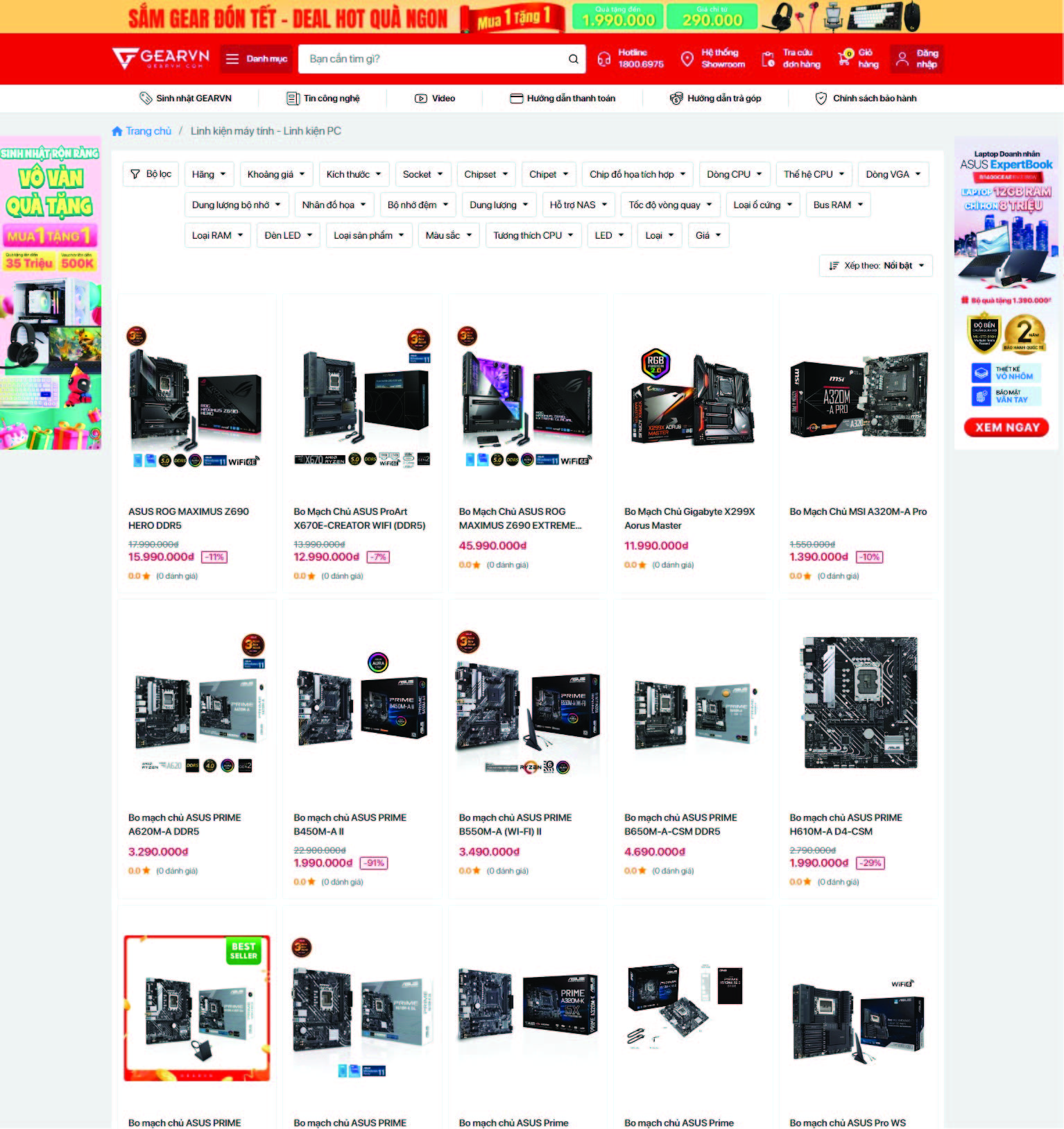 Mẫu website bán hàng linh kiện máy tính gearvn.com