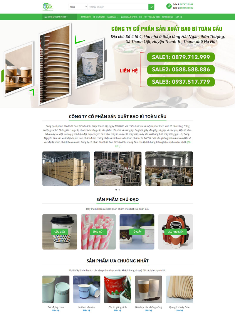Giao diện thiết kế website bao bì 