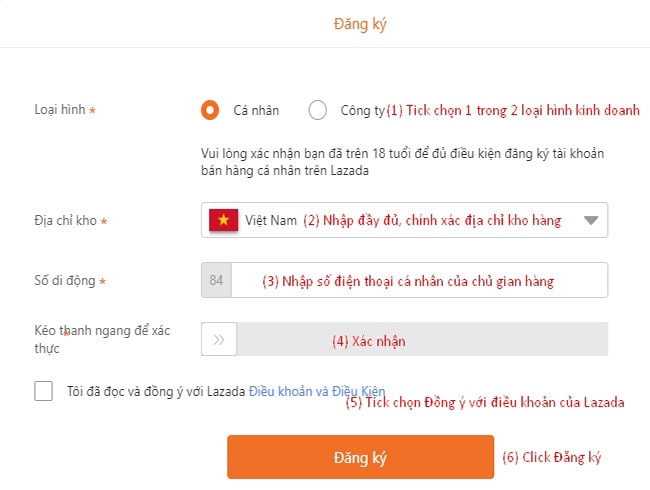 Đăng ký thông tin gian hàng