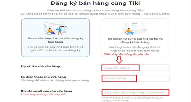 Điền thông tin chủ shop