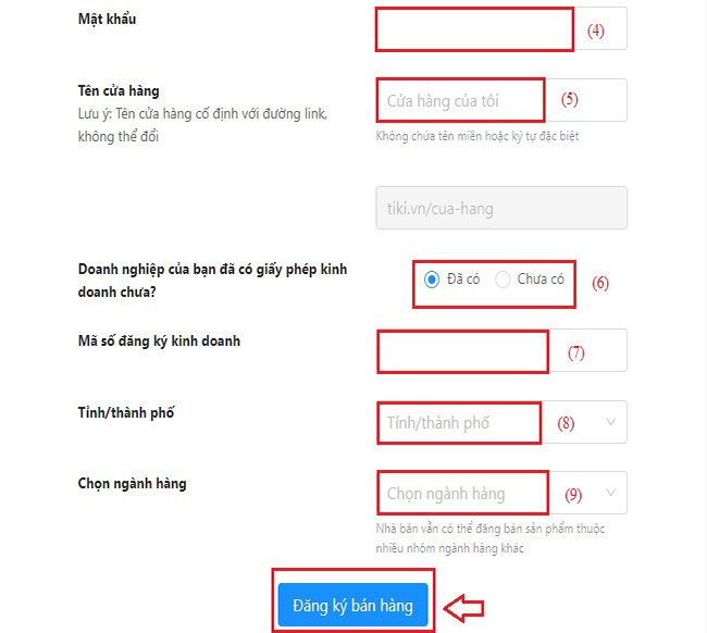 Điền đầy đủ thông tin yêu cầu