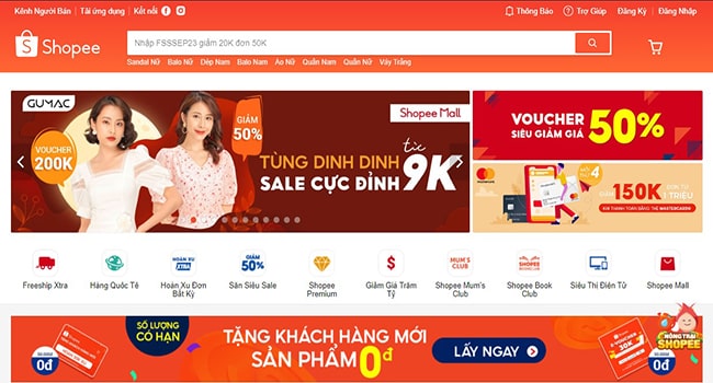 Giao diện web Shopee