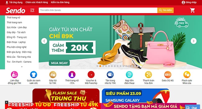 Giao diện web Sendo