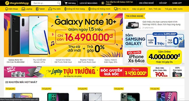 Giao diện web Thegioididong