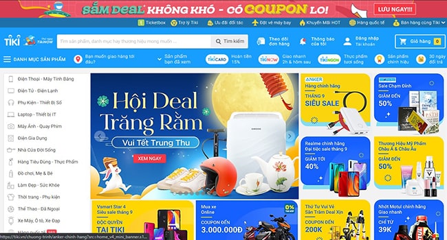 Giao diện web Tiki
