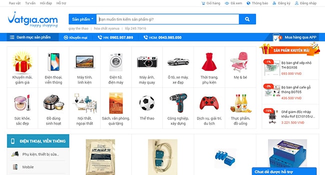 Giao diện web vật giá