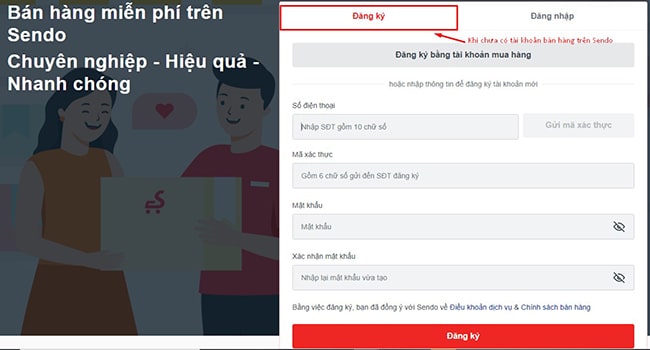 Đăng ký tài khoản trên Sendo