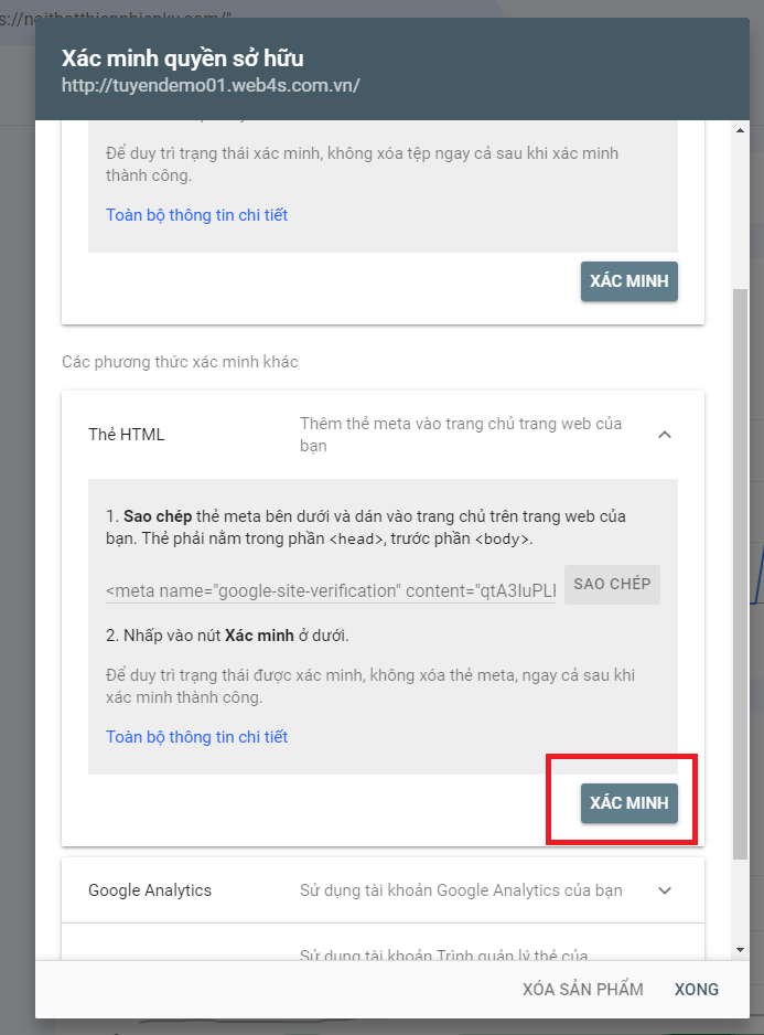 Tại giao diện google console: Click 