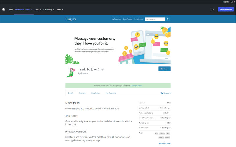 Plugin bán hàng cho wordpress Tawk.To Live Chat