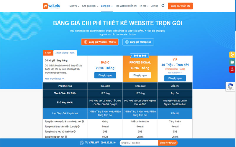 Chi phí thiết kế Web tại Web4s
