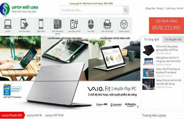 Mẫu thiết kế trang web bán laptop với bố cục khoa học, trình bày nổi bật
