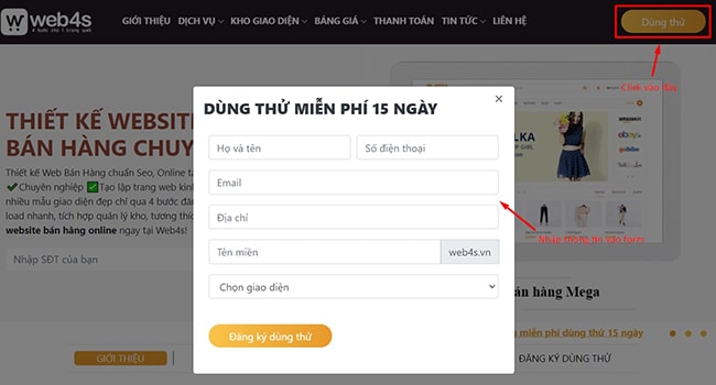 Form dùng thử Web4s