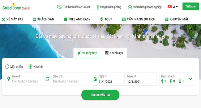 Trang web đặt vé máy bay giá rẻ Gotadi
