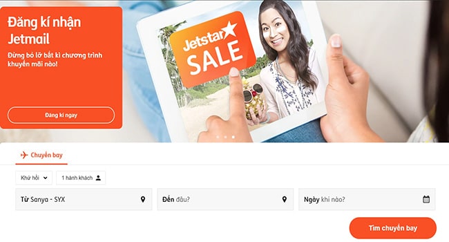 Trang web đặt vé máy bay giá rẻ Jetstar