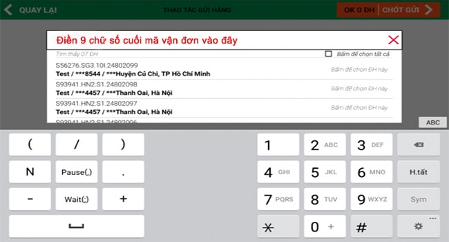 Nhập mã vận đơn hàng trên máy tính bảng