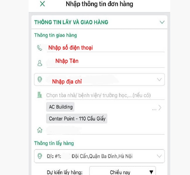 Nhập thông tin đơn hàng