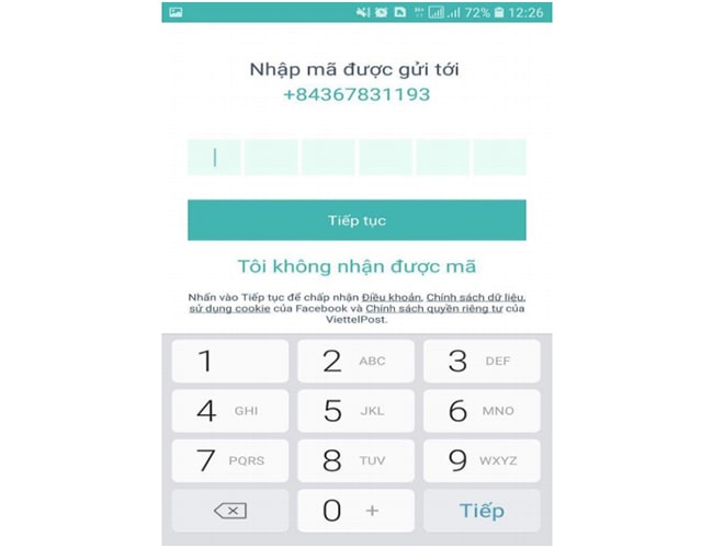Nhập mã OTP để tra cứu vận đơn viettel