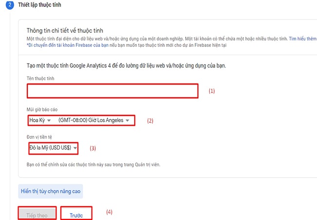 Thiết lập thuộc tính cho Google Analytics