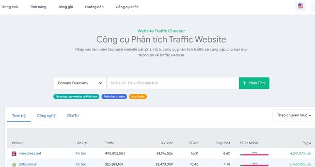 Trang web đánh giá thứ hạng website Webrank