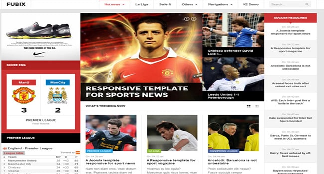 Mẫu template web tin tức bóng đá