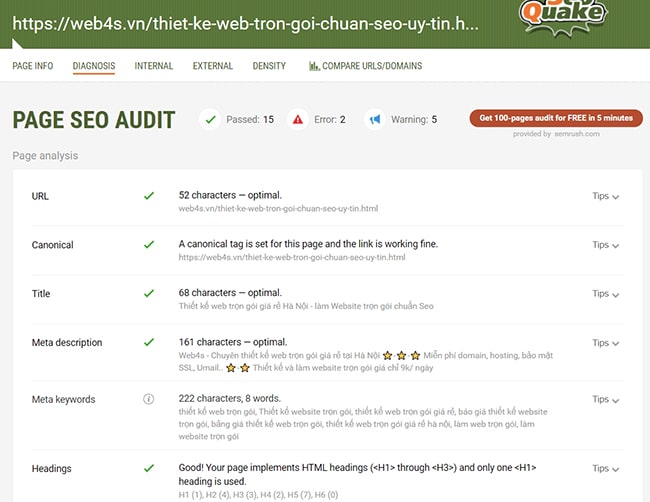 Cách sử dụng SEO quake để phân tích Onpage SEO Audit