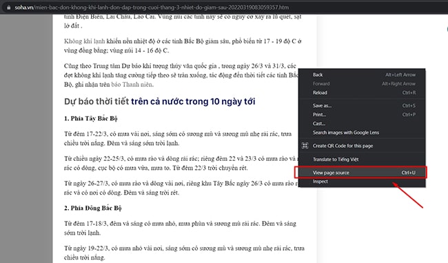 Xem code web bằng View Page Source