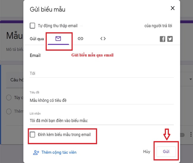 Gửi biểu mẫu Google Form qua email