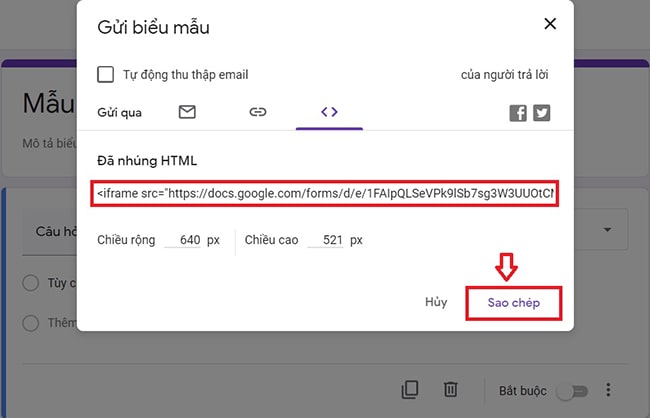 Nhúng Google Form vào website