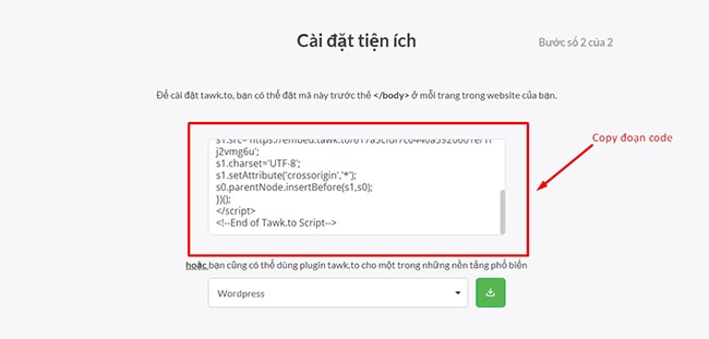 Copy đoạn code vào thẻ body trong website