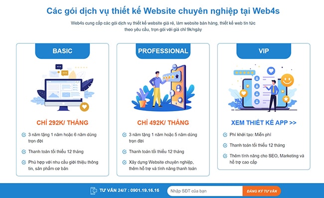 Các gói giải pháp thiết kế web bán thú cưng Web4s