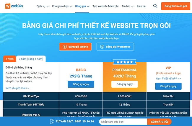 Bảng giá thiết kế web Quảng Ngãi 
