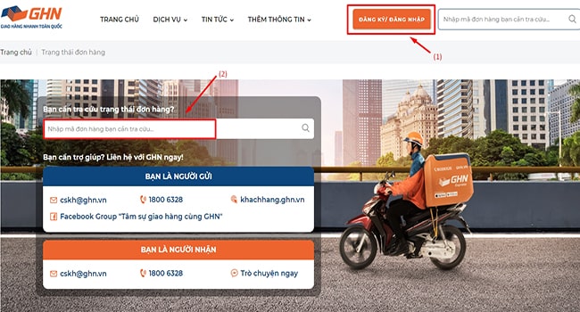Giao diện mục tra cứu đơn hàng giao hàng nhanh