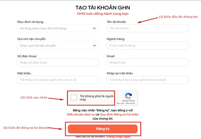 Đăng ký tài khoản GHN