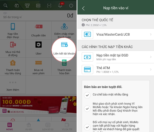 Liên kết các ngân hàng với ví Momo