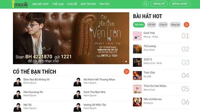Web tải nhạc miễn phí chất lượng cao iMuzik
