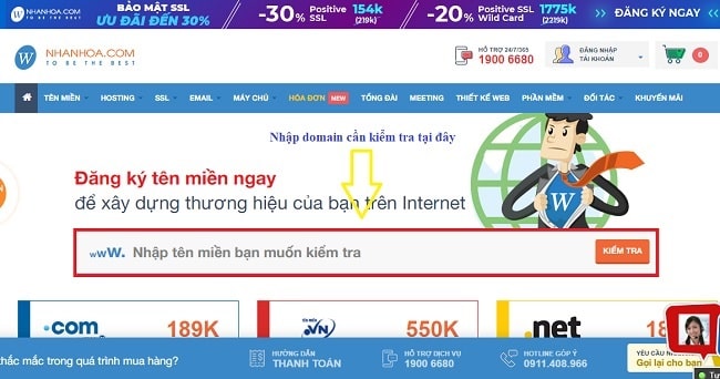 Kiểm tra tên miền (domain) tại Web4s Nhân Hòa