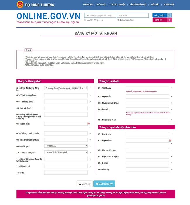 Cách đăng ký website với bộ công thương