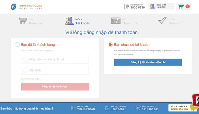 Đăng nhập thông tin mua tên miền và hosting