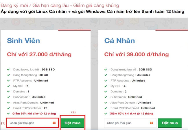 Đặt mua web hosting