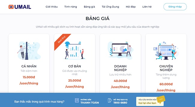 Bảng giá dịch vụ Umail doanh nghiệp