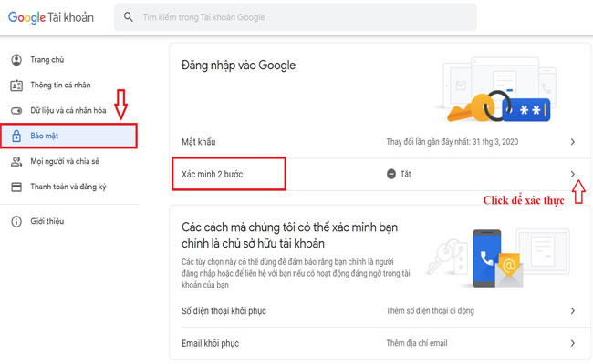 Xác minh 2 bước để tạo mật khẩu ứng dụng Gmail